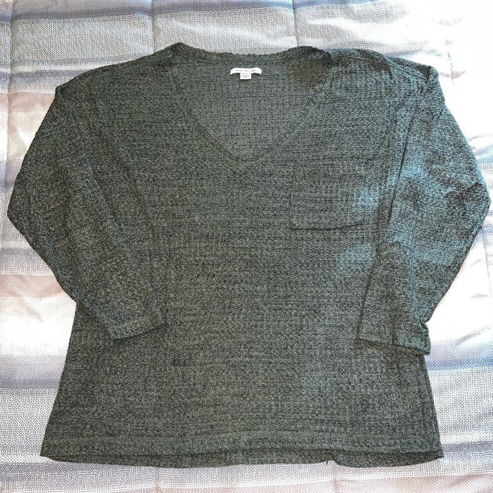 American Eagle Green Waffle Long Sleeve